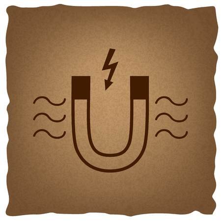 Icon of magnet with magnetic force indication. Coffee style on old paper.のイラスト素材