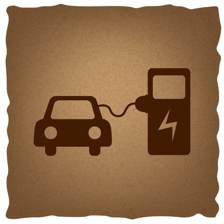 Electric car battery charging sign. Coffee style on old paper.のイラスト素材