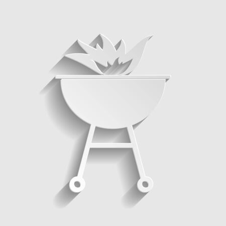 Barbecue with fire icon. Paper style icon with shadow on grayのイラスト素材