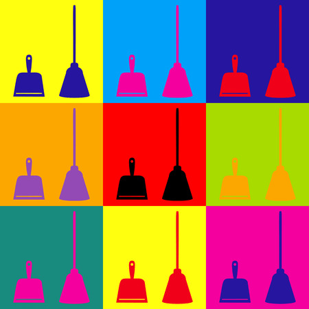 Dustpan vector icon. Scoop for cleaning garbage housework dustpan equipment. Pop-art style colorful icons set.のイラスト素材