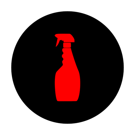 Plastic bottle for cleaning. Red vector icon on black flat circle.のイラスト素材