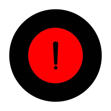 Exclamation mark sign. Red vector icon on black flat circle.のイラスト素材
