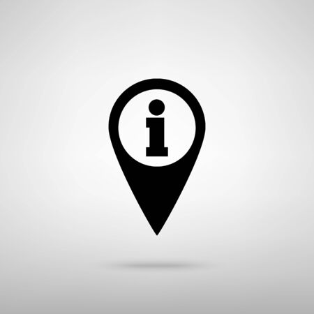 Map pointer with information icon. Black with shadow on gray.のイラスト素材
