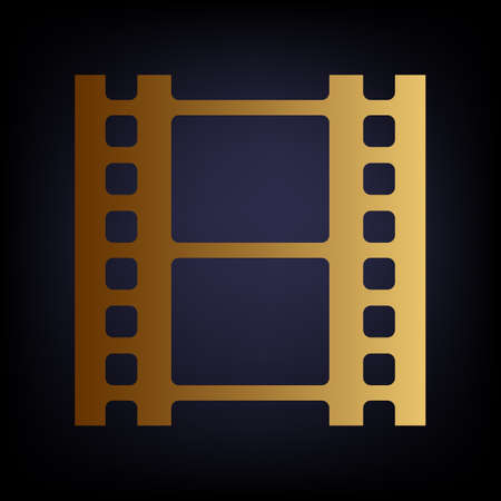 Reel of film sign. Golden style icon on dark blue background.のイラスト素材