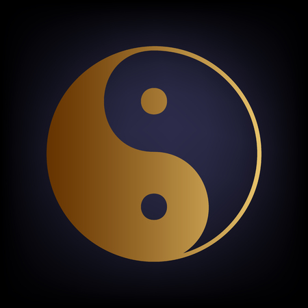Ying yang symbol of harmony and balance. Golden style icon on dark blue background.のイラスト素材