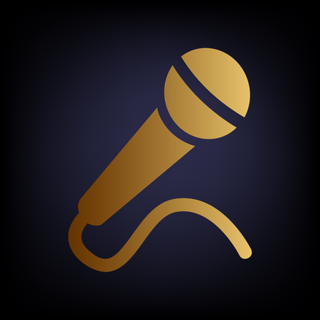Microphone sign. Golden style icon on dark blue background.のイラスト素材