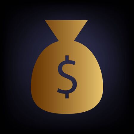 Money bag sign. Golden style icon on dark blue background.のイラスト素材