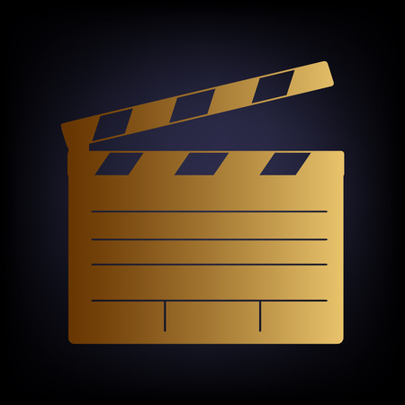 Film clap board cinema sign. Golden style icon on dark blue background.のイラスト素材