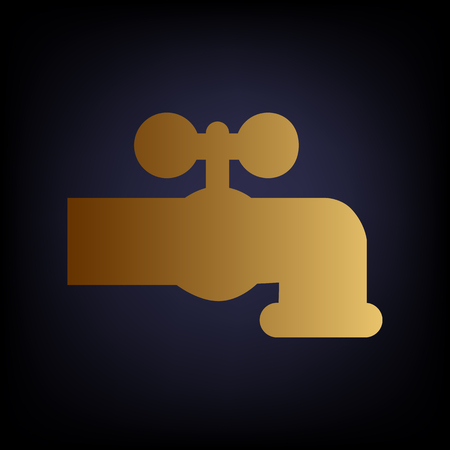 Water faucet sign. Golden style icon on dark blue background.のイラスト素材