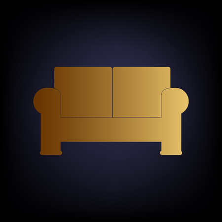 Sofa sign. Golden style icon on dark blue background.のイラスト素材