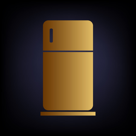 Refrigerator sign. Golden style icon on dark blue background.のイラスト素材