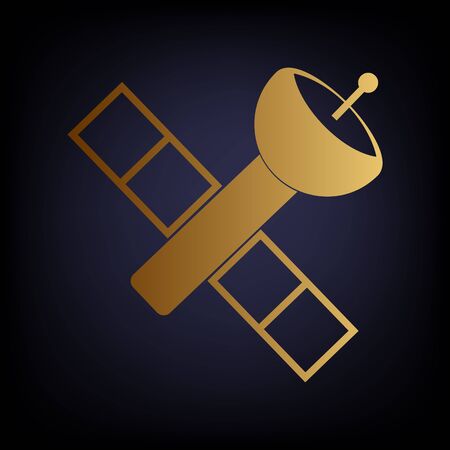 Satellite sign. Golden style icon on dark blue background.のイラスト素材