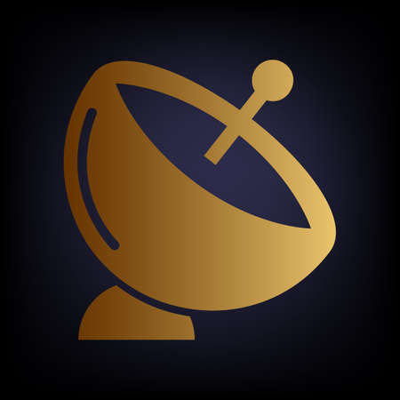 Satellite dish sign. Golden style icon on dark blue background.のイラスト素材