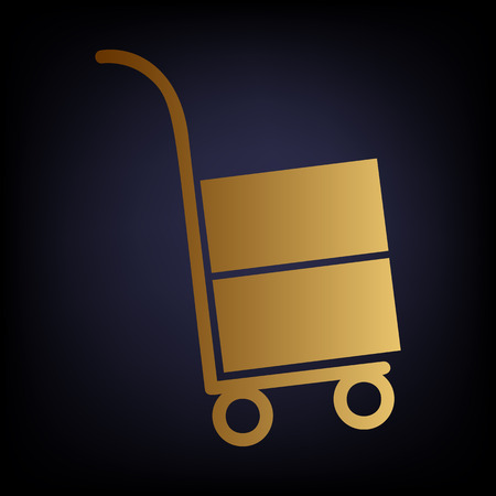 Hand truck icon. Golden style icon on dark blue background.のイラスト素材