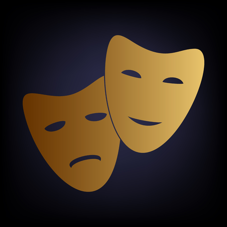 Theater icon with happy and sad masks. Golden style icon on dark blue background.のイラスト素材