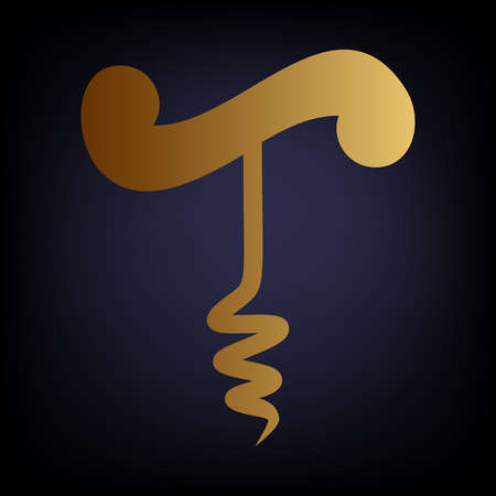Icon simple corkscrew. Golden style icon on dark blue background.のイラスト素材