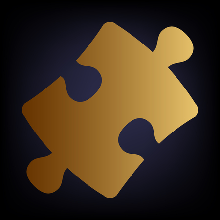 Puzzle piece flat icon. Golden style icon on dark blue background.のイラスト素材