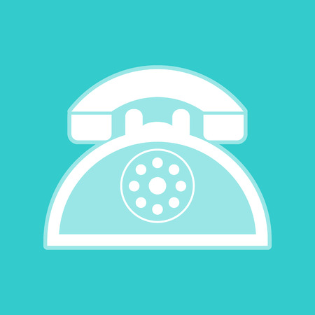 Retro telephone sign. White icon with whitish background on torquoise flat color.のイラスト素材