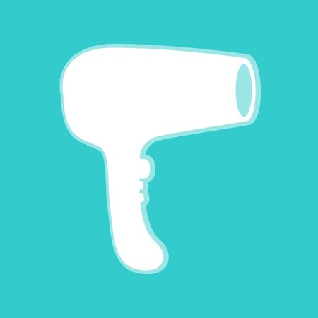 Hair Dryer sign. White icon with whitish background on torquoise flat color.のイラスト素材