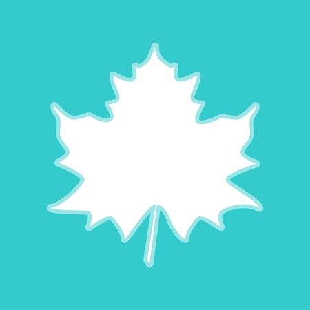 Maple leaf sign. White icon with whitish background on torquoise flat color.のイラスト素材