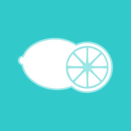 Fruits lemon sign. White icon with whitish background on torquoise flat color.のイラスト素材