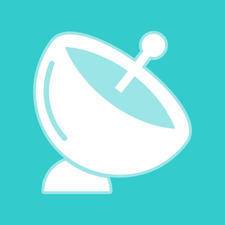 Satellite dish sign. White icon with whitish background on torquoise flat color.のイラスト素材