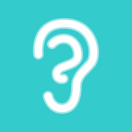Human ear sign. White icon with whitish background on torquoise flat color.のイラスト素材