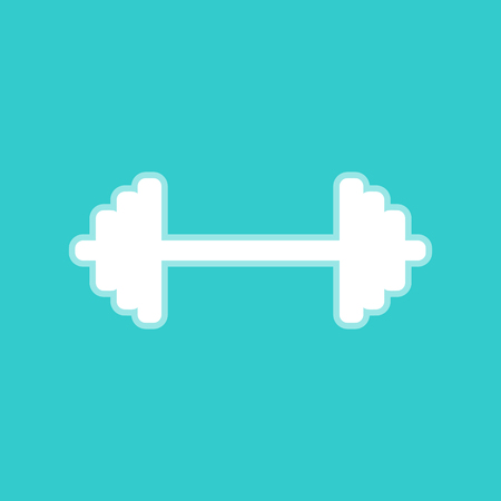 Dumbbell weights sign. White icon with whitish background on torquoise flat color.のイラスト素材