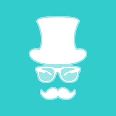 Hipster style accessories design. White icon with whitish background on torquoise flat color.のイラスト素材