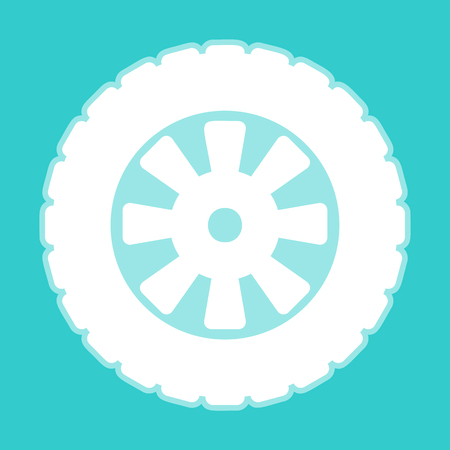 Road tire icon. White icon with whitish background on torquoise flat color.のイラスト素材