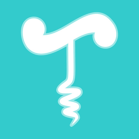 Icon simple corkscrew. White icon with whitish background on torquoise flat color.のイラスト素材