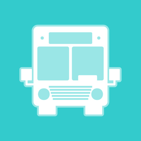 Bus sign. White icon with whitish background on torquoise flat color.のイラスト素材