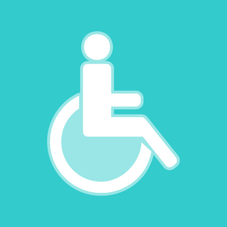 Disabled sign. White icon with whitish background on torquoise flat color.のイラスト素材