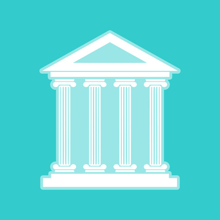 Historical building. White icon with whitish background on torquoise flat color.のイラスト素材