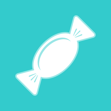Candy sign. White icon with whitish background on torquoise flat color.のイラスト素材