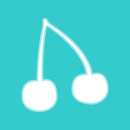 Cherry sign. White icon with whitish background on torquoise flat color.のイラスト素材