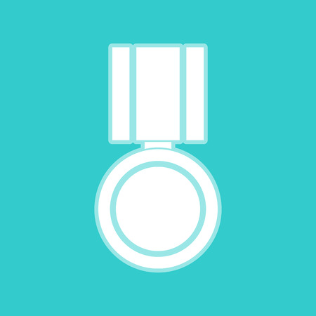 Medal sign. White icon with whitish background on torquoise flat color.のイラスト素材
