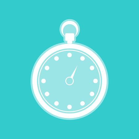 Stopwatch sign. White icon with whitish background on torquoise flat color.のイラスト素材