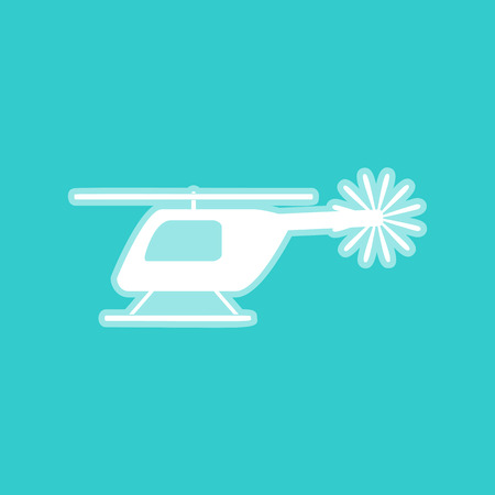 Helicopter sign. White icon with whitish background on torquoise flat color.のイラスト素材