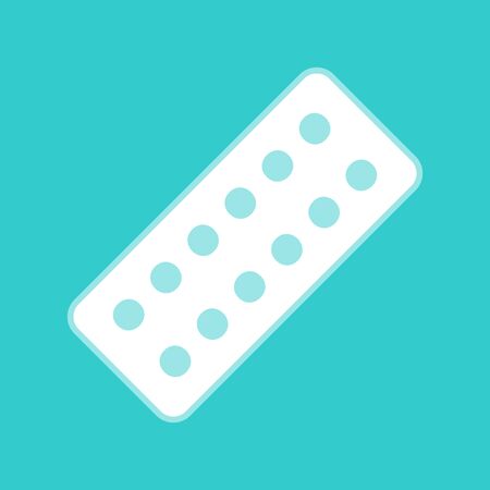 Pills sign. White icon with whitish background on torquoise flat color.のイラスト素材