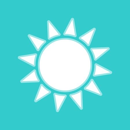 Sun sign. White icon with whitish background on torquoise flat color.のイラスト素材