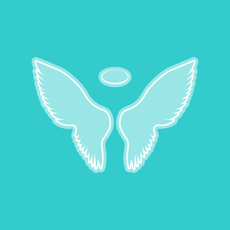 Wings sign. White icon with whitish background on torquoise flat color.のイラスト素材
