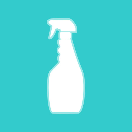 Plastic bottle for cleaning. White icon with whitish background on torquoise flat color.のイラスト素材