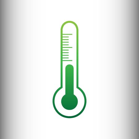 Thermometer sign. Green gradient icon on gray gradient backround.のイラスト素材