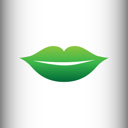 Lips sign. Green gradient icon on gray gradient backround.のイラスト素材