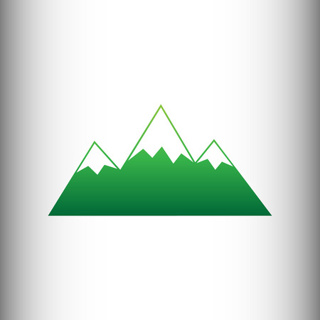 Mountain sign. Green gradient icon on gray gradient backround.のイラスト素材