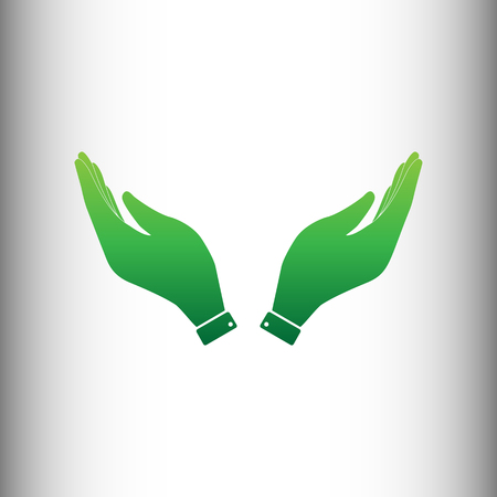Hand icon. Prayer symbol. Green gradient icon on gray gradient backround.のイラスト素材