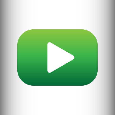 Play sign. Green gradient icon on gray gradient backround.のイラスト素材
