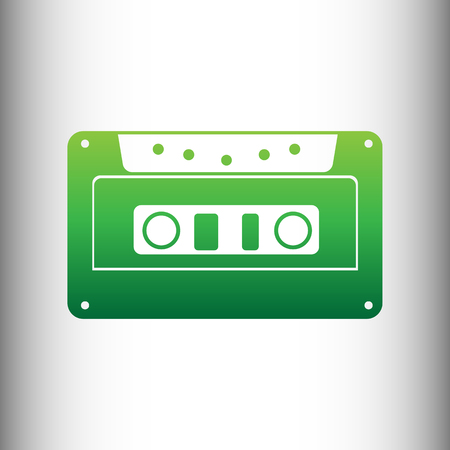 Cassette icon, audio tape sign. Green gradient icon on gray gradient backround.のイラスト素材