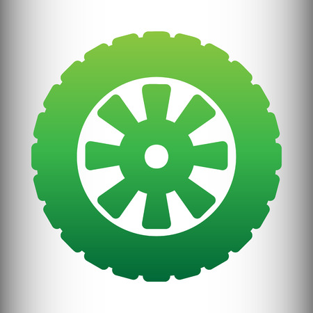 Road tire icon. Green gradient icon on gray gradient backround.のイラスト素材